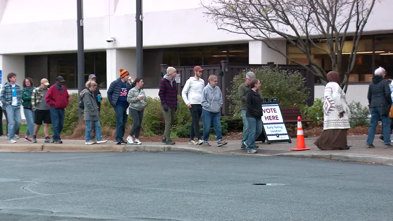 First-time voters in Edina line up to cast their ballots.